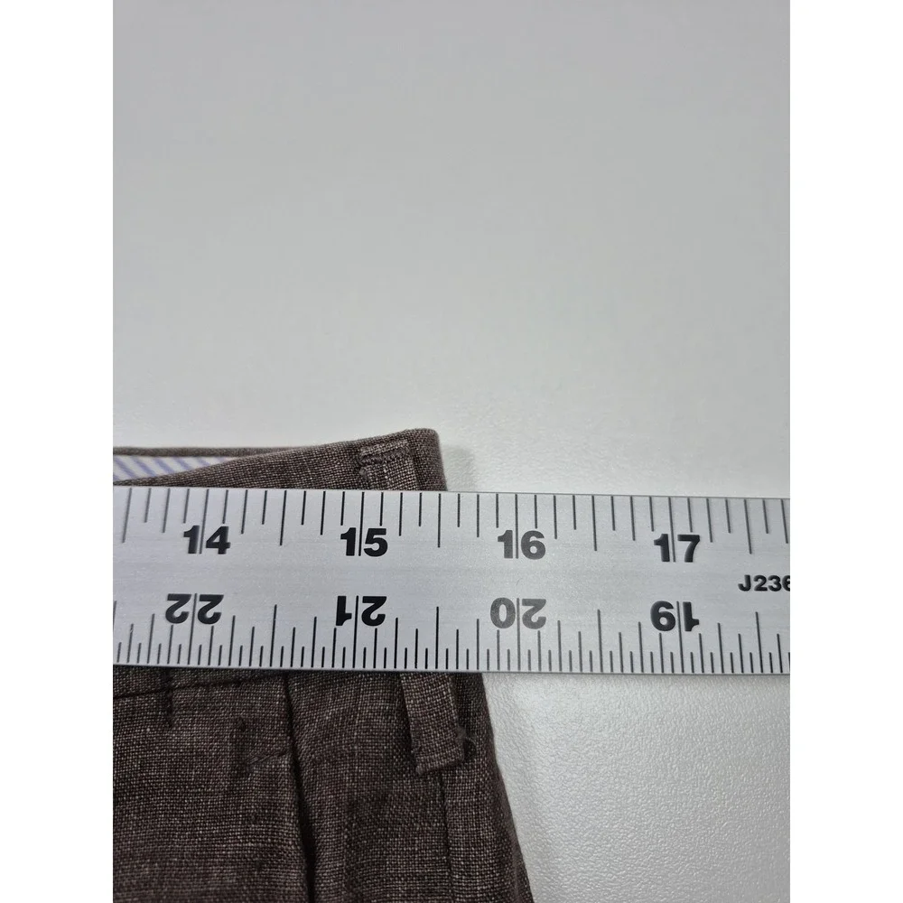 Rota Pantaloni Trousers Linen Mens 31x29 Brown Linen Flat Front Cuffed Italy 48